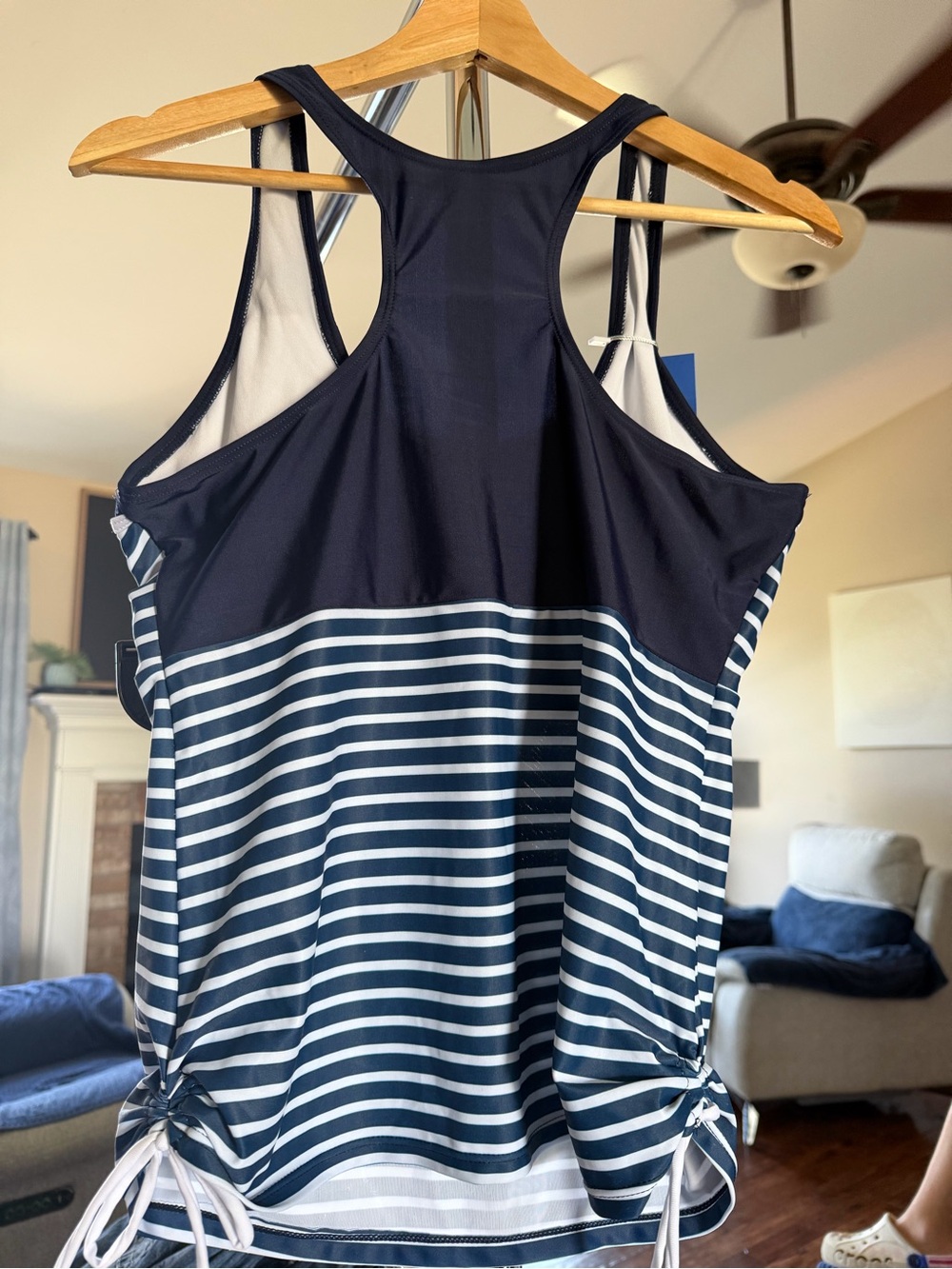 Amazon Navy and White Striped Tankini Two-Piece Swim Set size Lg - Picture 5 of 12